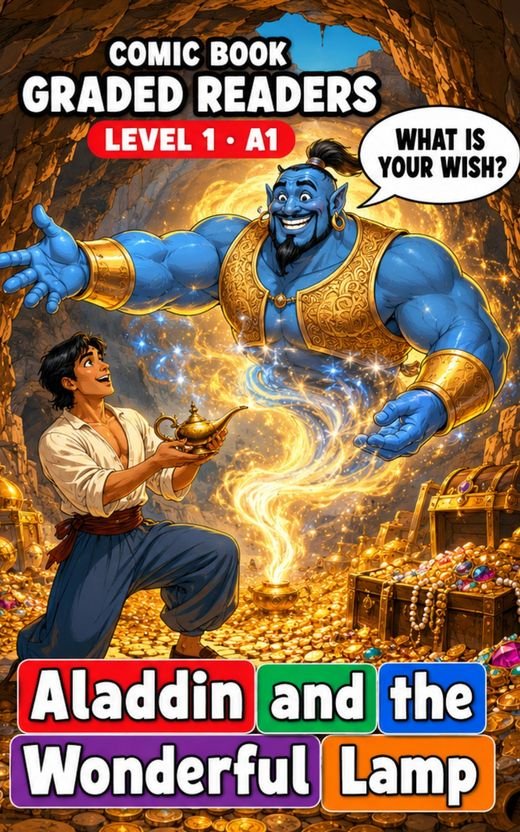 Cover of Aladdin and the Wonderful Lamp – A1 English comic book graded reader