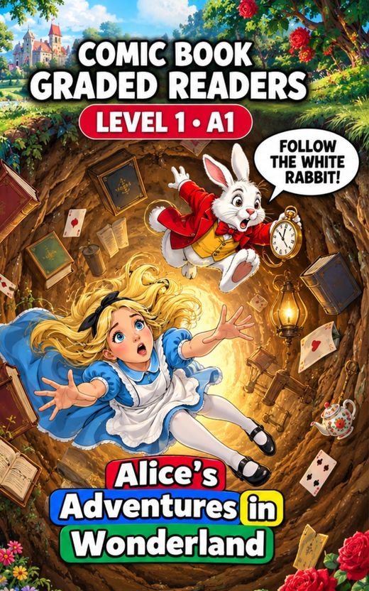 Cover of Alice's Adventures in Wonderland – A1 English comic book graded reader