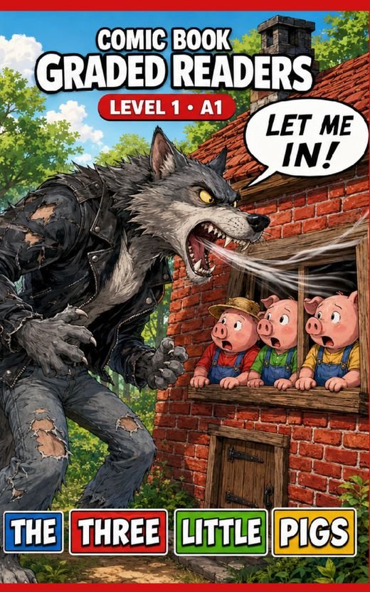 Cover of The Three Little Pigs – A1 English comic book graded reader